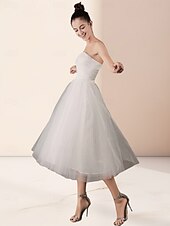 economico Abiti bianchi-Piccoli Abiti Bianchi per Fidanzamento Abiti da Sposa A-Line Scollo a Cuore Senza Spalline Lunghezza Te Satinati Abiti da Sposa con Pieghe Colore Solido
