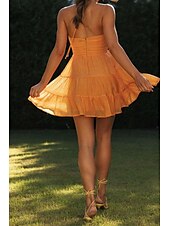 economico Abiti da festa-Per donna Mini Abito Abito da laurea Moda Moderno Compleanno Laurea Data Vestibilità regolare Semplice Senza Maniche Scollo a V Rosa Arancione Verde Estate