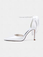 cheap Cocktail-Women&#039;s Champagne Satin Wedding Heels with Pearl Ankle Strap - Elegant Bridal &amp; Cocktail Stiletto Pumps