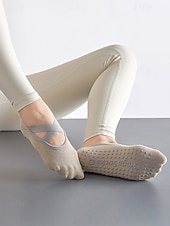 levne Dámské ponožky-„protiskluzové ponožky na jógu pro ženy – úchopové ponožky inspirované baletem s elastickými pásky, prodyšná bavlna, ideální pro pilates, barre, tanec a cvičení“