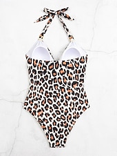 billige Onepiece badedrakter-Kvinne Badetøy Én Del Monokini Badedrakt Ryggløs Magekontroll Høy Midje Slank Ferie Strandklær Solid Farge Leopard Halter Hals Uten Erme Badedrakter