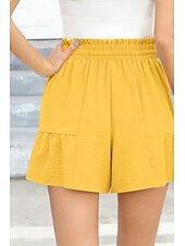 お買い得  プレーンコットンリネンパンツ-女性用 コットンリネンショートパンツ リネン風パンツ コットンリネンパンツ ストリートファッション カジュアル ショート ナチュラルウエスト 平織り ポケット 弾性巾着デザイン 通気性 快適 マイクロエラスティック カジュアル ストリートウェア 赤紫色 ワイン 海軍 アプリコット 夏 レギュラー