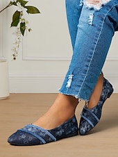 ieftine Pantofi Joși de Damă-pantofi de damă din denim cu vârf ascuțit - pantofi slip-on cu franjuri uzați pentru ținute casual