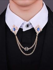 cheap Men&#039;s Ties &amp; Bow Ties-Vintage Blue Gem Collar Chain Brooch – Elegant Double Chain Lapel Pin for Men &amp; Women, Gothic Victorian Style Shirt &amp; Suit Accessory, Formal Wedding &amp; Party Jewelry