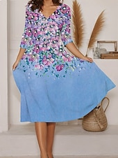 levne květinové šaty-Ženské maxi šaty sundress A-line šaty dovolená casual každodenní běžný střih květinový grafický krátký rukáv V výstřih růžová modrá zelená léto