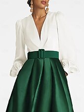 preiswerte Cocktailkleider-A-Linie Cocktailkleider Smokingkleid Elegantes Kleid Formelle Hochzeitsgast Asymmetrischer 3/4-langer Ärmel V-Ausschnitt Satin mit Raffen Derbykleider 2025