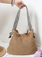 preiswerte Handtaschen und Tragetaschen-Damen-Umhängetasche aus gewebtem Stroh – Strandtasche im Boho-Chic-Stil mit Riemen im Zebramuster, leichte Sommerhandtasche für Reisen, Urlaub und Freizeitausflüge