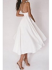 abordables Robes de Diplôme-Femmes Robe Midi Robe Blanche Robe de remise des diplômes Robe Nuisette Mode Anniversaire Remise des Diplômes Sortir Coupe régulière Uni Sans manches Bretelles spaghetti Noir Blanche Rouge Vert Été