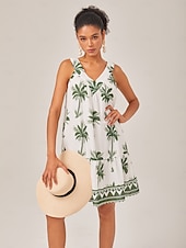 preiswerte Lässiges Kleid mit Aufdruck-Locker sitzendes Tank-Minikleid mit Resort-Print