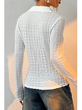 preiswerte Blusen-Damen Hemd Bluse Einfach Modern Lässig Langarm Hemdkragen Normale Oberteile Täglich Ferien Knöpfe Weiß Sommer