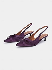 cheap Kitten Heels-Women&#039;s Purple Satin Bow Slingback Kitten Heels – Stylish Evening &amp; Romantic Date Shoes