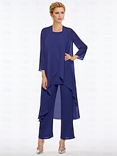 voordelige Broekpakken van mama-Strand Bruiloft Jumpsuit  Pantsuit Moeder van de Bruid Elegante Plus Size Bateau Hals Vloer Lengte Chiffon Mouwloos Wrap Inbegrepen met Effen Kleur om indruk te maken 2025 gratis maat op maat