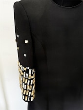 preiswerte Teelänge-Kleid Brautmutter Kleid Elegantes Partykleid Rundhalsausschnitt Knielang Baumwollmischung Halblangarm mit Perlen Midi Kleid