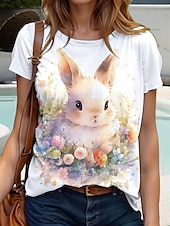ieftine Tricou de Paște-Paște Pentru femei Tricou Grafic Animal Stilat Casual Manșon scurt Rotund Topuri obișnuite Zilnic Sfârșit de săptămână Imprimeu Alb Vară Primăvară