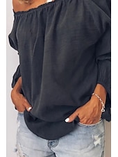 voordelige Overhemden-Dames Overhemd Linnen overhemd Katoenen linnen overhemden Effen Dagelijks Stijlvol Basic Lange mouw Schouderafhangend Normale tops Dagelijks Uitgaan Met ruches Zwart Wit blauw Lente
