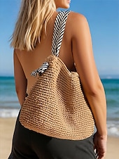 preiswerte Handtaschen und Tragetaschen-Damen-Umhängetasche aus gewebtem Stroh – Strandtasche im Boho-Chic-Stil mit Riemen im Zebramuster, leichte Sommerhandtasche für Reisen, Urlaub und Freizeitausflüge