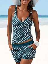 abordables Tankinis-Femmes Grande taille Maillots de Bain Tankini 2 pièces Coquin Maillot de bain Croix Tricoté ancien Élégant À pois Sans manches Maillots de bain