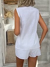 cheap Sets-Women&#039;s Active Basic Linen-Inspired Sets Two Piece Sets Vest Sleeveless V Neck Solid Color Casual Daily Black White Pink Summer Regular Fit