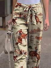 abordables Kentucky derby-Femmes Jambe large Chinos ancien Style Ethnique Occasionnel Longueur complète Taille haute Graphique Avec Poches Ceinture Élastique Impression Confortable Doux Micro-Élastique Extérieur Rue Quotidien