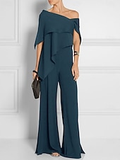abordables Combinaisons pour maman-Combinaisons invitée de mariage élégante robe de mariage formelle fête longueur du sol manches courtes épaules dénudées automne invité de mariage chiffon avec volants 2025 taille sur mesure gratuite