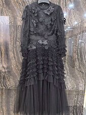 levne Koktejlové šaty-Šaty do A quinceanera růžové šaty květy svatební svatební host maxidélka dlouhý rukáv s kulatým výstřihem s volány