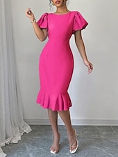 abordables Robe Simple-Robe de Graduation Femme Robe Mini Uni Robe Bodycon Semi-Formelle Bureau Ajustement Normal Graphique Manches Courtes Col Rond Noir Rose Bleu Ciel Fuchsia Été