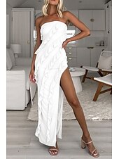 abordables Robes de Diplôme-Femmes Robe Longue Maxi Robe Robe Blanche Robe de remise des diplômes Robe de Soirée Élégant Mode Soirée Anniversaire Remise des Diplômes Coupe régulière Uni Sans manches Sans bretelles Blanche Été