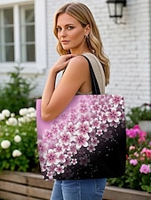 economico Borsette e borse tote-&quot;borsa tote floreale per donna – elegante borsa di grande capienza con motivo floreale nero e rosa, perfetta per lo shopping, i viaggi e l&#039;uso quotidiano&quot;