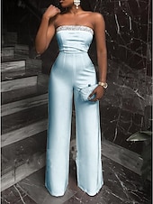 economico Jumpsuit-Tute eleganti per invitati a matrimoni e balli lunghezza a terra senza maniche senza spalline tessuto elasticizzato colore puro 2025