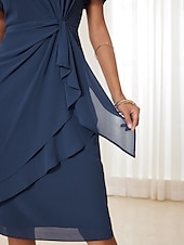 baratos Vestido Simples-Mulheres Vestido Em Camadas Vestido midi Chiffon Nó torcido Convidado do casamento Coquetel Elegante Formal Gola Redonda Manga Curta Borboleta Azul Escuro Cor
