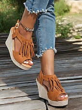 olcso Nyári szandálok-női rojtos ékszandál – boho peep toe platformsarkú cipő nyári tengerparti nyaraláshoz, elegáns alkalmi ruhák és fesztiválruházat
