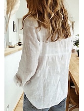 abordables Chemises-Femmes Chemise Chemises en coton et lin Boutonner Chemisier Uni Moderne Occasionnel manche longue Col de chemise Hauts Réguliers Quotidien Fête Sortir Boutons Noir Blanche Jaune Rose Claire Été