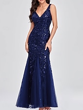preiswerte Unter 129,99 $-Kleid Brautmutterkleid Elegant Party V Ausschnitt Boden-Länge Polyester Ärmellos mit Applikationen 2025