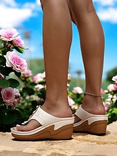 economico Sandali Comodi-sandali infradito da donna con zeppa e plantare massaggiante – infradito bohémien floreali per un comfort casual estivo, da spiaggia e all&#039;aria aperta