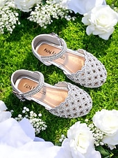 preiswerte Kinder &amp; Blumenmädchen-Glitzernde Mary-Jane-Schuhe für Mädchen mit Strasssteinen – elegante Schuhe mit gewelltem Rand für Hochzeiten und Partys