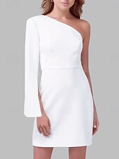 economico Abiti bianchi-Impegno Piccola Laurea Abiti Bianchi Abiti da Sposa Taglio  Colonna Spalla Scoperta Maniche Lunghe Corti  Mini Abiti da Sposa in Tessuto Estensibile di Colore Solido 2025