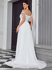 cheap Casual Wedding Dresses-Wedding Dresses Ball Gown Off Shoulder Sleeveless Sweep / Brush Train Chiffon Bridal Gowns With Pleats Solid Color