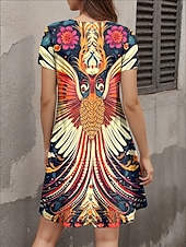 preiswerte Boho Kleider-Damen Mini Kleid A Linie Kleid T-Shirt Kleid Tee Kleid Lässig Urlaub Täglich Reguläre Passform Floral Grafik Paisley Kurzarm V-Ausschnitt Marineblau Sommer Frühling