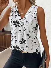 cheap Floral Tank Top-Women&#039;s Camisole Tank TopFloral Graphic Stylish Casual Sleeveless V Neck Regular Tops Daily Print Black Blue Summer