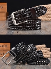 economico Cinture da uomo-cintura intrecciata in vera pelle da uomo - design intrecciato vintage con fibbia in metallo, cintura elegante regolabile per abbigliamento casual, business e formale