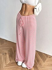 economico Pantaloni-Per donna Pantaloni Casual Lunghezza intera Naturale A righe Elasticizzato Casual Quotidiano Grigio chiaro Marrone e nero Blu cielo e Bianco Bianco / Rosa Estate
