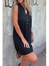 cheap Dresses-Women&#039;s Mini Dress Linen-Inspired Dresses Cotton Linen Dress Fashion Classic Modern Vacation Daily Holiday Regular Fit Plain Sleeveless V Neck Black Beige Grey Light Blue Summer
