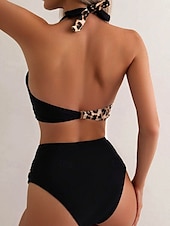 abordables Ensemble de bikinis-Maillots de bain pour femmes Bikini Maillot de bain 2 pièces Mode Élégant Graphique Léopard Sans manches Maillots de bain