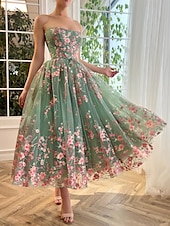 economico Abiti Lunghi / Gonne-Abiti da cocktail a linea ad A abito elegante invitata matrimonio feste in satin a maniche lunghe con scollo a V e appliqué in pizzo floreale
