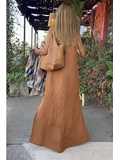 economico disegnare abiti in cotone e lino-Per donna Abito Midi Abiti ispirati al lino Abito in cotone e lino Abito Sottoveste Moda Essenziale Classico All&#039;aperto Quotidiano Ferie Vestibilità regolare Semplice Senza Maniche Spalline sottili