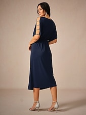 abordables Robe Simple-Femme Robe mi-longue Robe en maille Elégant mode Soirée Rendez-vous Standard Couleur unie Manche Courte Col V bleu marine Eté