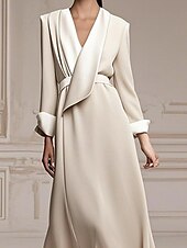 Χαμηλού Κόστους Μήκος δαπέδου-Φόρεμα Blazer Ε-Γραμμή Μητέρα της Νύφης Φόρεμα Τάπερ Επίσημο Απλό Μινιμαλιστικό V Λαιμό Δαπέδου Μήκος Σατέν Μακριά Μανίκια με Χρώμα 2025