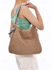 preiswerte Handtaschen und Tragetaschen-Damen-Umhängetasche aus gewebtem Stroh – Strandtasche im Boho-Chic-Stil mit Riemen im Zebramuster, leichte Sommerhandtasche für Reisen, Urlaub und Freizeitausflüge