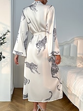 abordables Chemises de nuit et nuisettes pour femmes-Femme Pyjamas Vêtements d&#039;intérieur robe Décontractées Confort Animal Fermeture Avant Gilet Intérieur du quotidien Robe longue Col V Noir Blanche Eté Printemps Automne Hiver Ample