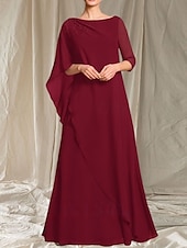 halpa Lattian pituus-A-linja Morsiamen äidin mekko Häiden vieras Elegantti Crew-kaula-aukko Lattianpituinen Chiffon 3/4-pituisella hihalla Helmiäistyksellä